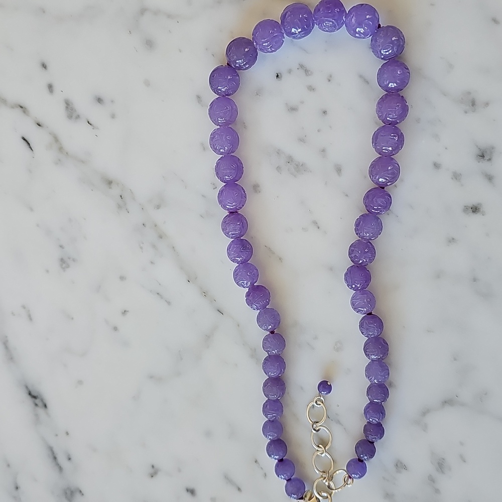 🪻HP🪻Lavender Jade Hand-Knotted Necklace 925 Chain - Picture 10 of 14